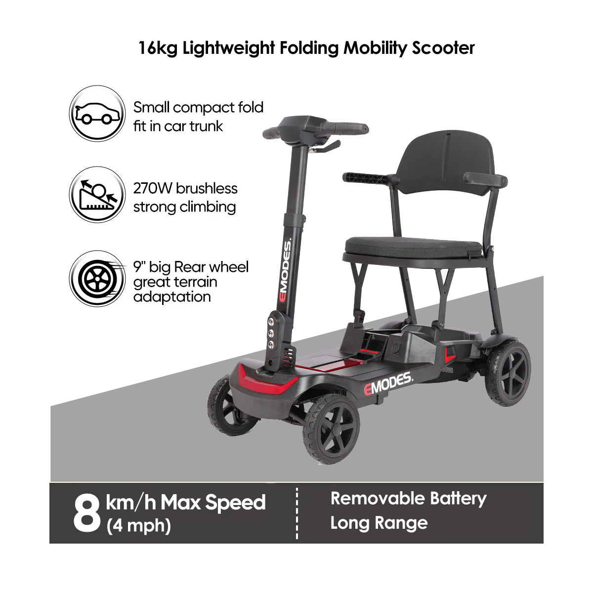 EM985S Litefold 16kg Instant Folding Mobility Scooter – Black